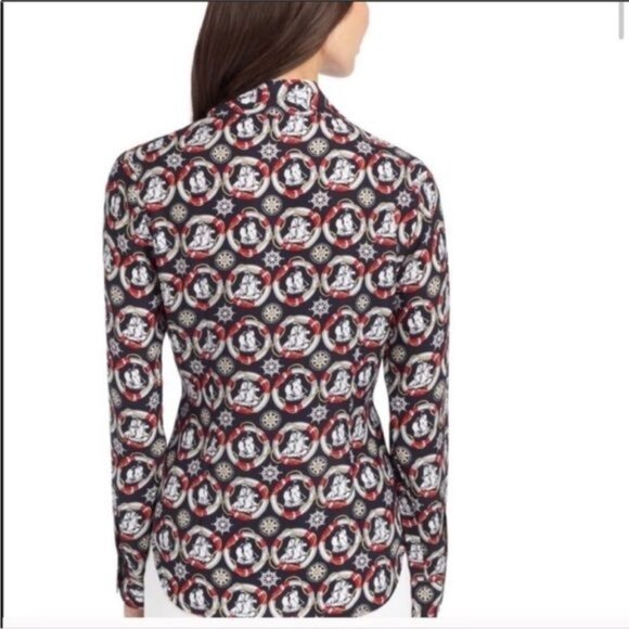 Brooks Brothers silk nautical ship neck tie long sleeve blouse 10 - Picture 2 of 9